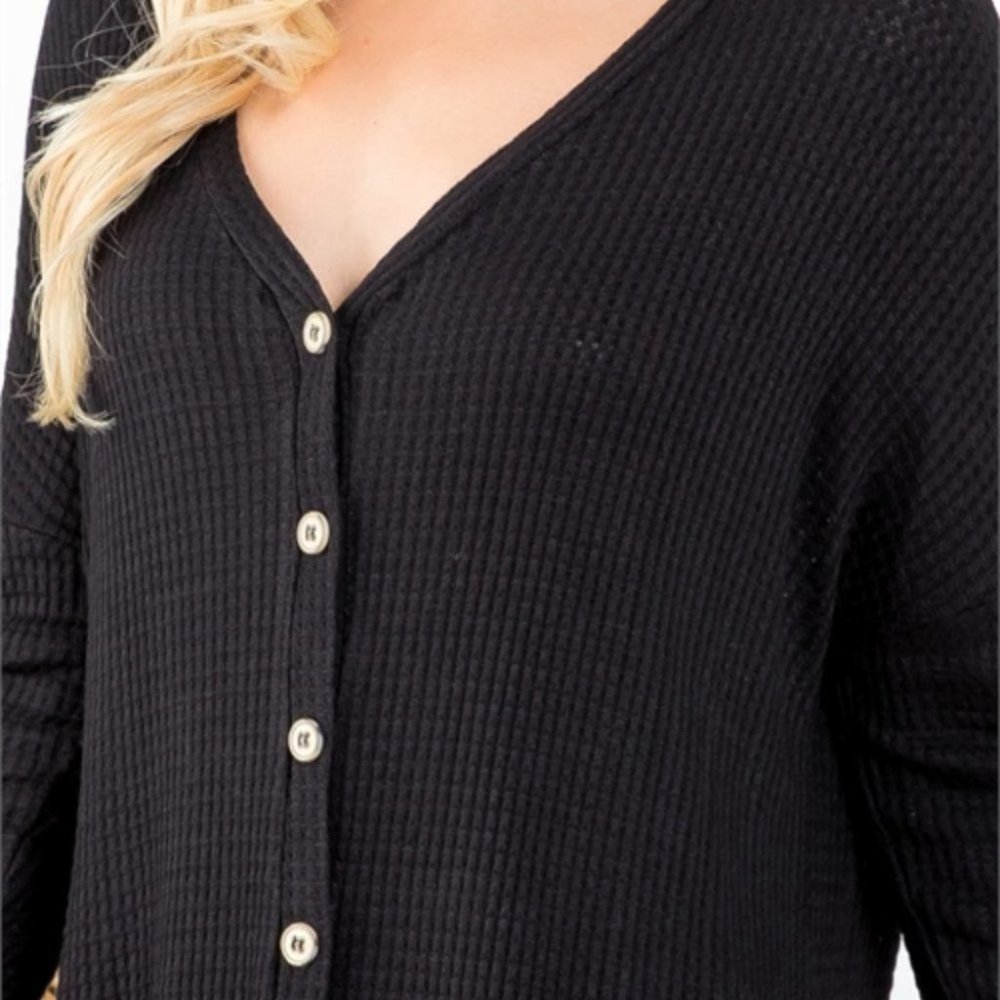 BLACK CASUAL BUTTON DETAIL LONG SLEEVE TOP - Picture 8 of 8
